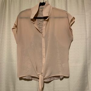 Button up blouse, tie front, cut out lace back